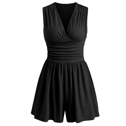 Women's Sleeveless V-Neck Ruched Waist Romper